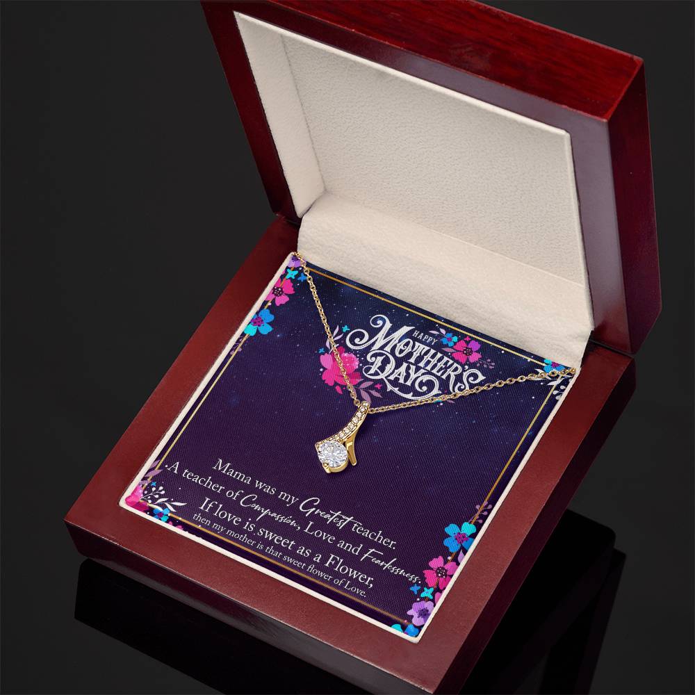 Happy Mother's Day Necklace – 14k White Gold or 18k Yellow Gold Finish with Heart Pendant & 7mm Cubic Zirconia for Mom – Elegant Gift from Son or Daughter