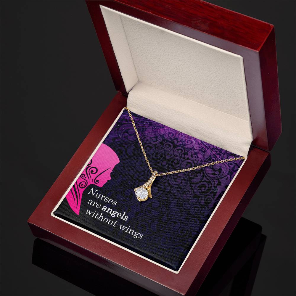 Nurses are Angels Without Wings Necklace – 14k White Gold or 18k Yellow Gold Finish with 7mm Cubic Zirconia – Adjustable Chain – Perfect Gift for Nurses, Healthcare Workers, and Caregivers