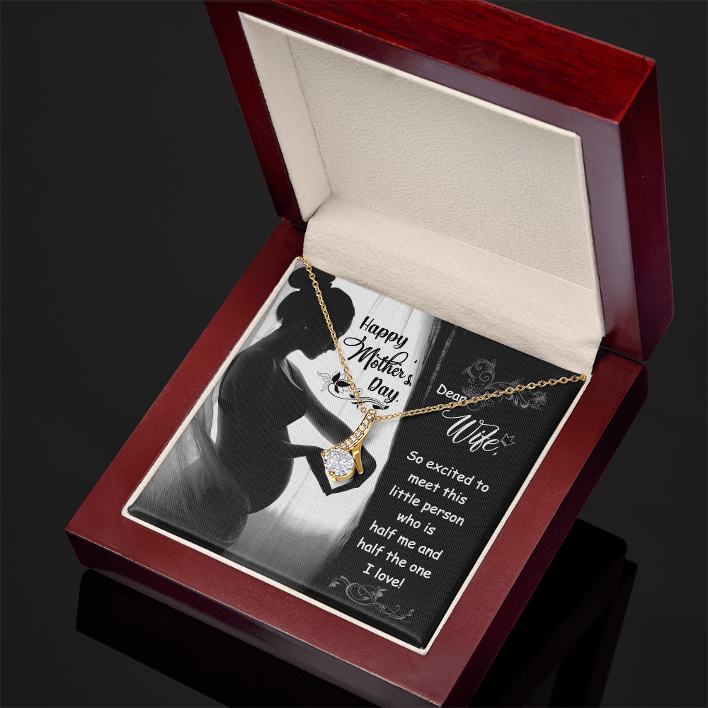 Mother's Day Necklace for Wife – 14K White Gold Finish, Dazzling Cubic Zirconia Pendant, Adjustable Chain – Heartfelt Gift for Expecting Moms