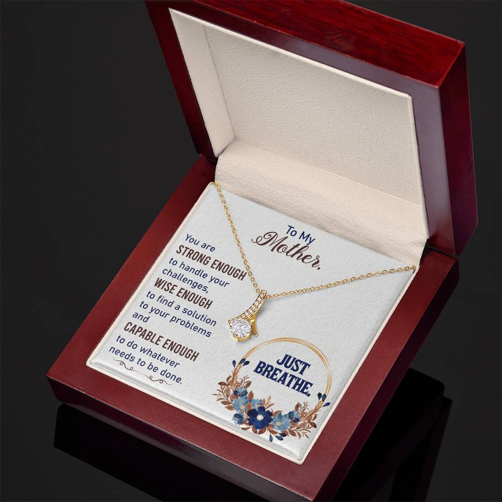 To My Mother Necklace – Strong, Wise & Capable Inspirational Jewelry Gift – 14K White Gold or 18K Yellow Gold Finish with Cubic Zirconia Pendant – Adjustable Chain, Gift Box Included