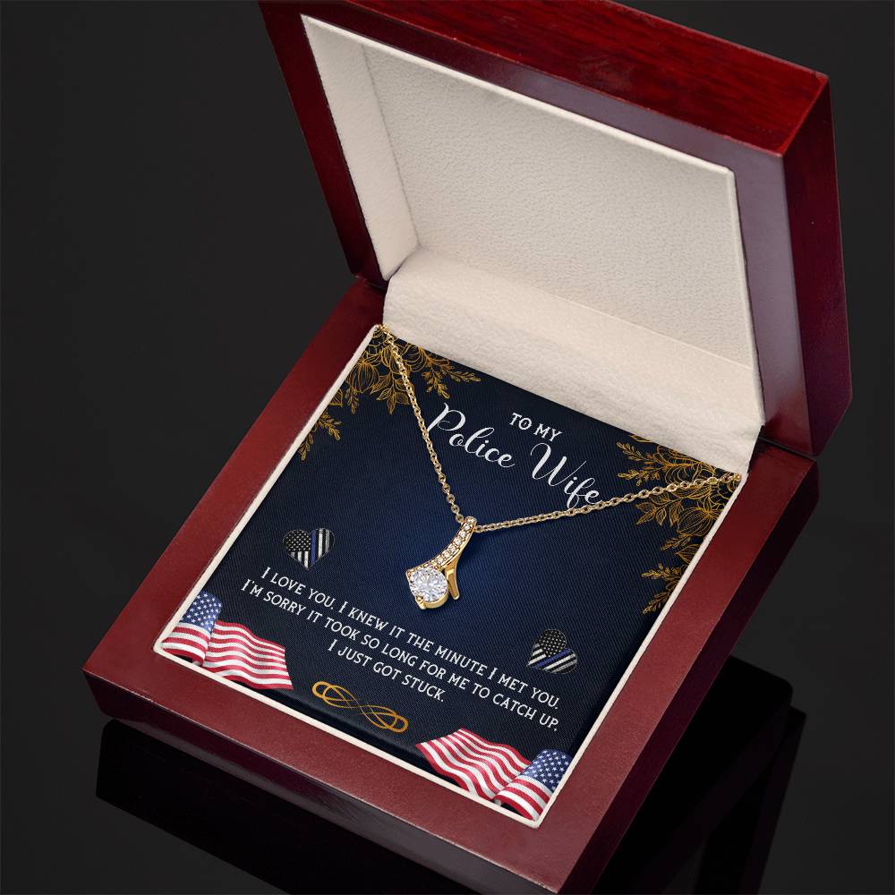 Police Wife Necklace Gift – Alluring Beauty Ribbon Pendant Jewelry for Her, Romantic Love Quote from Husband