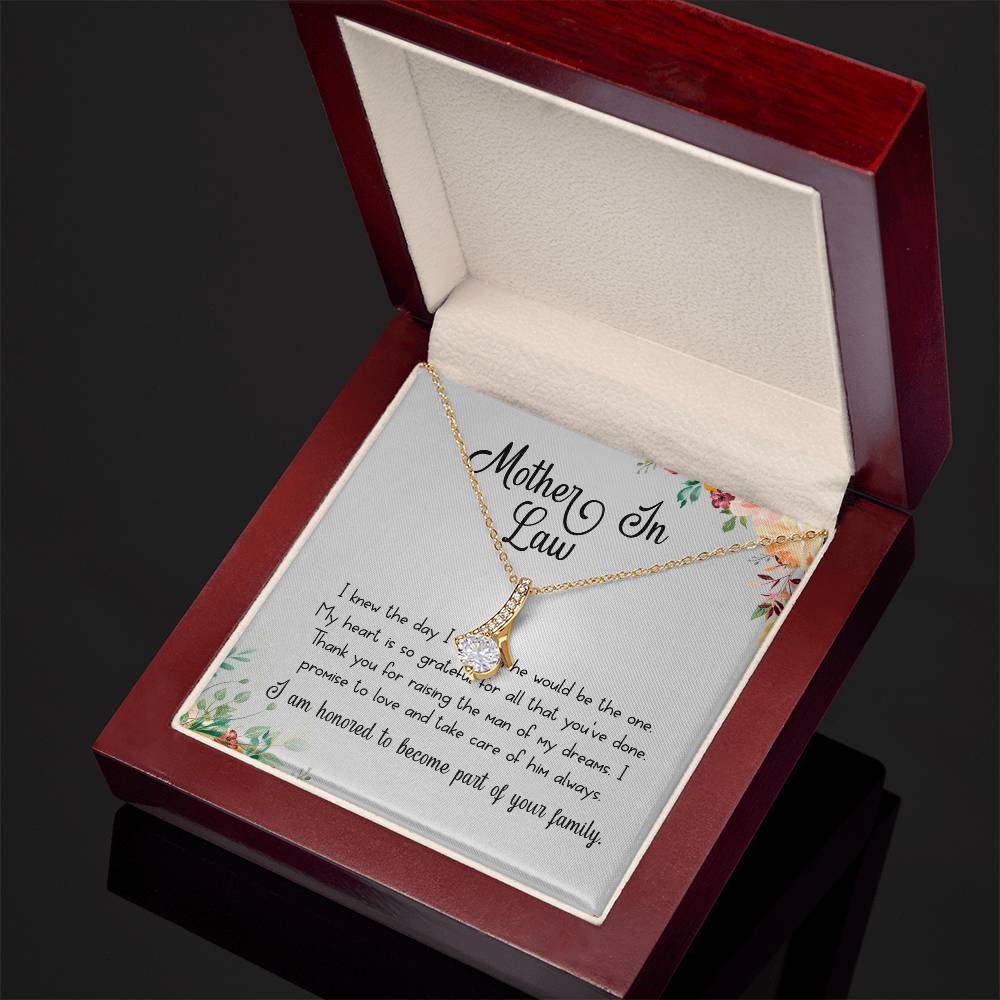 Mother in Law Necklace Gift, Wedding Thank You Jewelry from Daughter in Law, Ribbon CZ Pendant