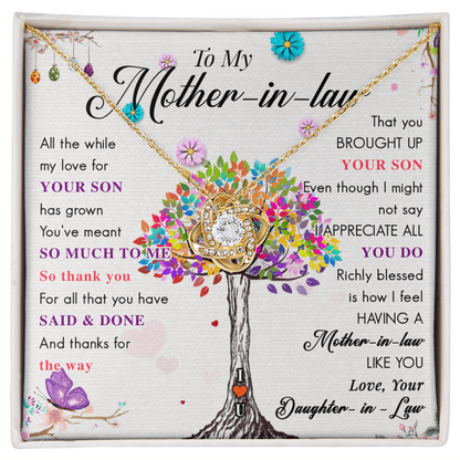 Mother-In-Law Love Knot Necklace, Gift From Daughter-In-Law, Gift to Mother-in-Law for Christmas, Mother's Day Gift, Mother-In-Law Birthday Jewelry