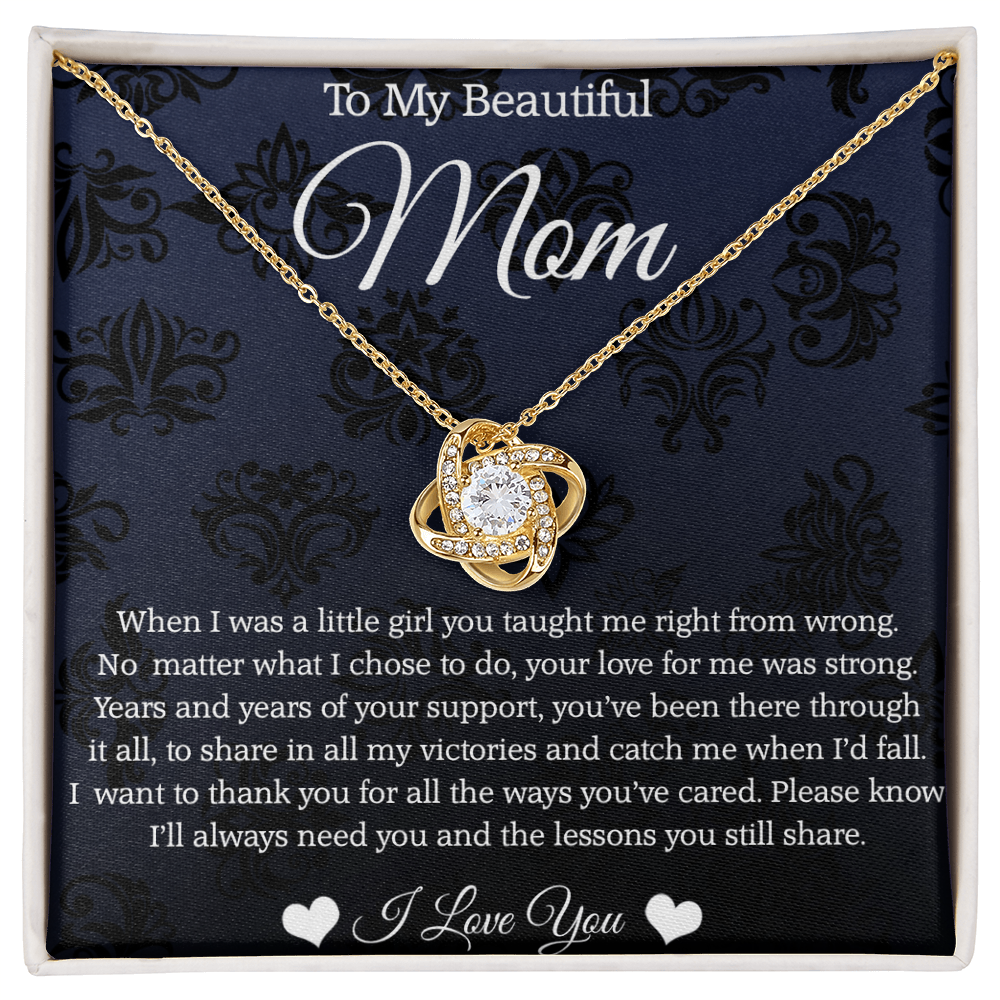 To My Beautiful Mom, Love Knot Necklace For Mom, Thank You Gifts From Daughter To Mom, Mom Jewelry, Mother's Day Gift To Mom