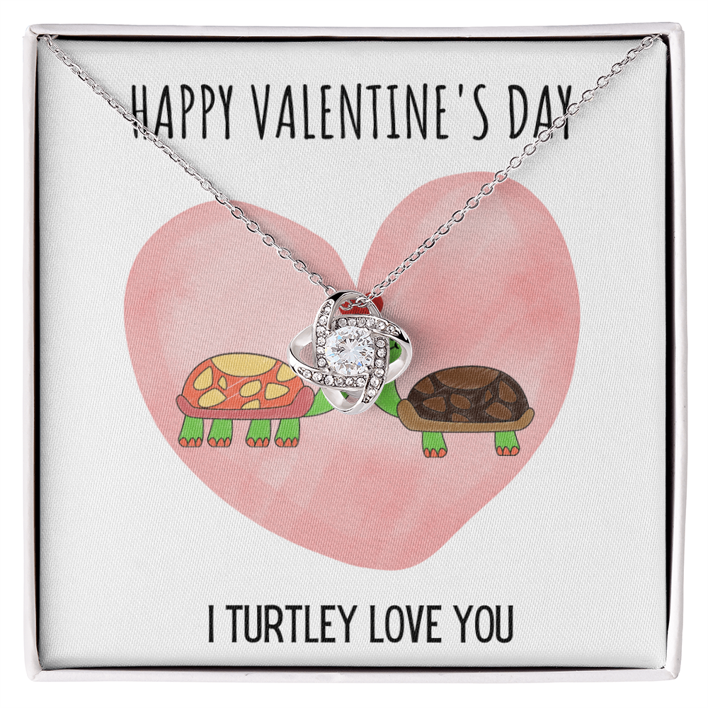 Funny Turtle Valentines Day Love Knot Necklace Jewelry Gift For Her, Funny Turtle V-Day Present From Him, Turtley Love You Cute Valentine's Day Message Card Jewelry, Turtle Puns by Best Gifts 305