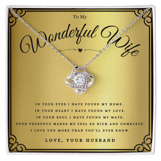 To My Wonderful Wife Love Knot Necklace Gift For Wife Anniversary, Wife Valentines Day Message Card Christmas Present From Husband, Wife Birthday Jewelry Gift by Best Gifts 305