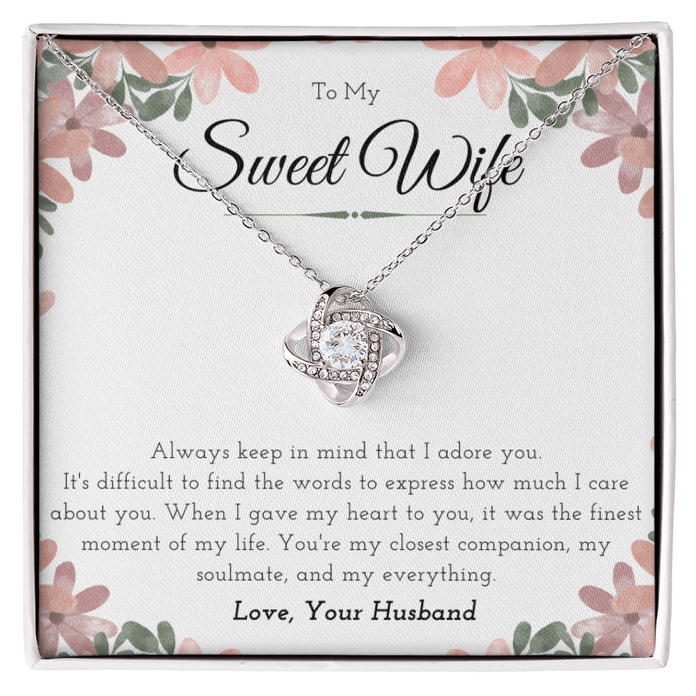 Sweet Wife Anniversary Present For Her, Love Knot Necklace Message Card Jewelry Gift From Husband, Nice Mothers Day Necklace, Gift For Wife Birthday by Best Gifts 305