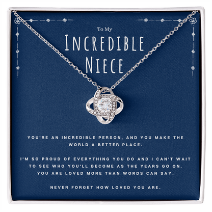 Aunt To Niece Unique Personal Message Love Knot Necklace Gift, Beautiful Birthday Gifts For Niece, Niece Graduation Present From Proud Auntie by Best Gifts 305