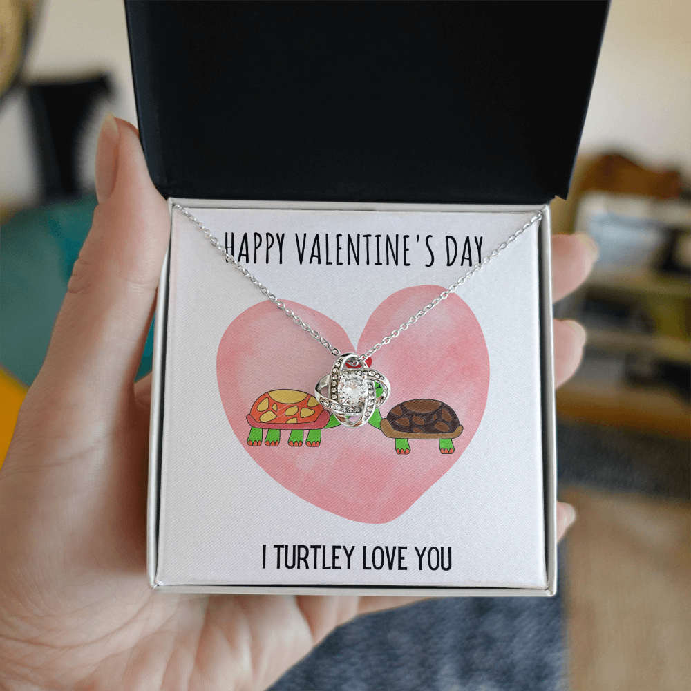 Funny Turtle Valentines Day Love Knot Necklace Jewelry Gift For Her, Funny Turtle V-Day Present From Him, Turtley Love You Cute Valentine's Day Message Card Jewelry, Turtle Puns by Best Gifts 305