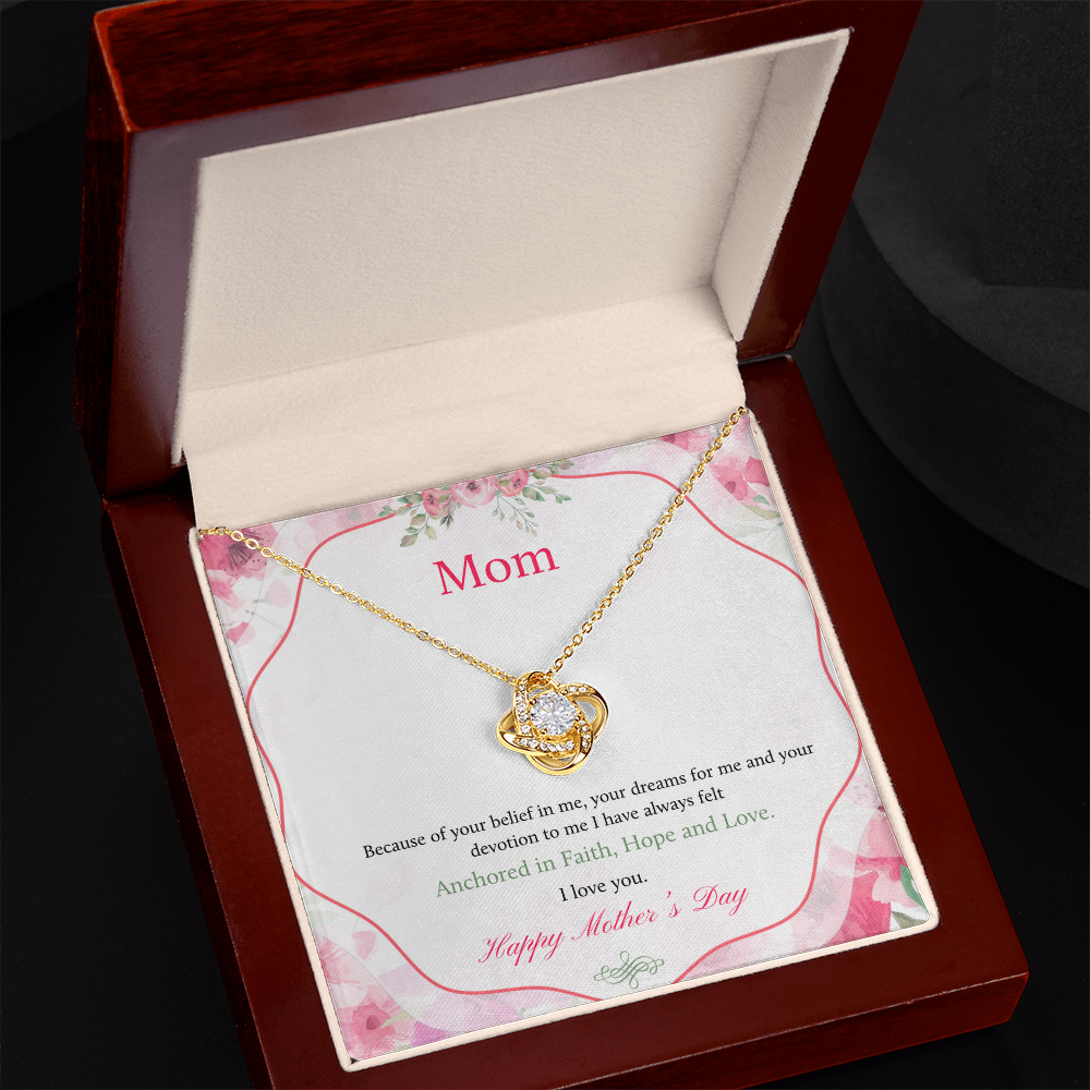 Mom Love Knot Necklace Mother’s Day Gift, Cubic Zirconia Pendant Jewelry from Daughter or Son