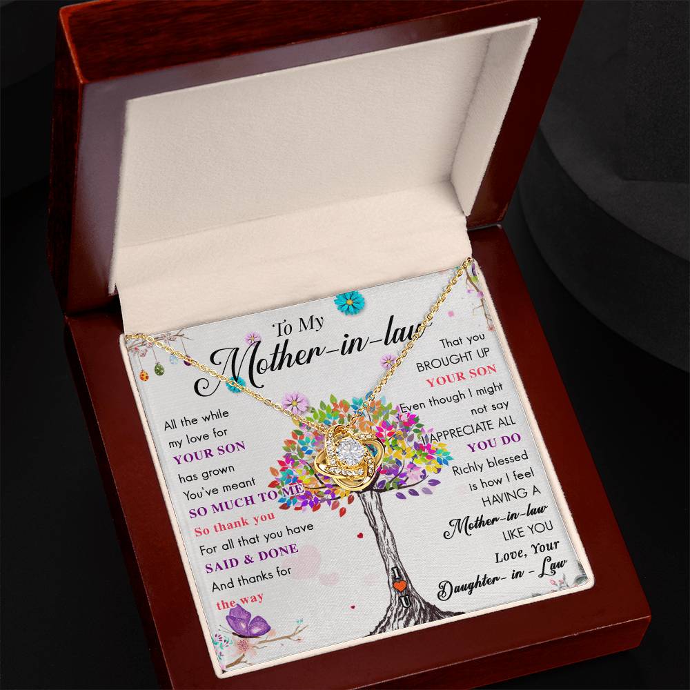 Mother-in-Law Love Knot Necklace Gift from Daughter-in-Law, Sentimental Jewelry with Message Card