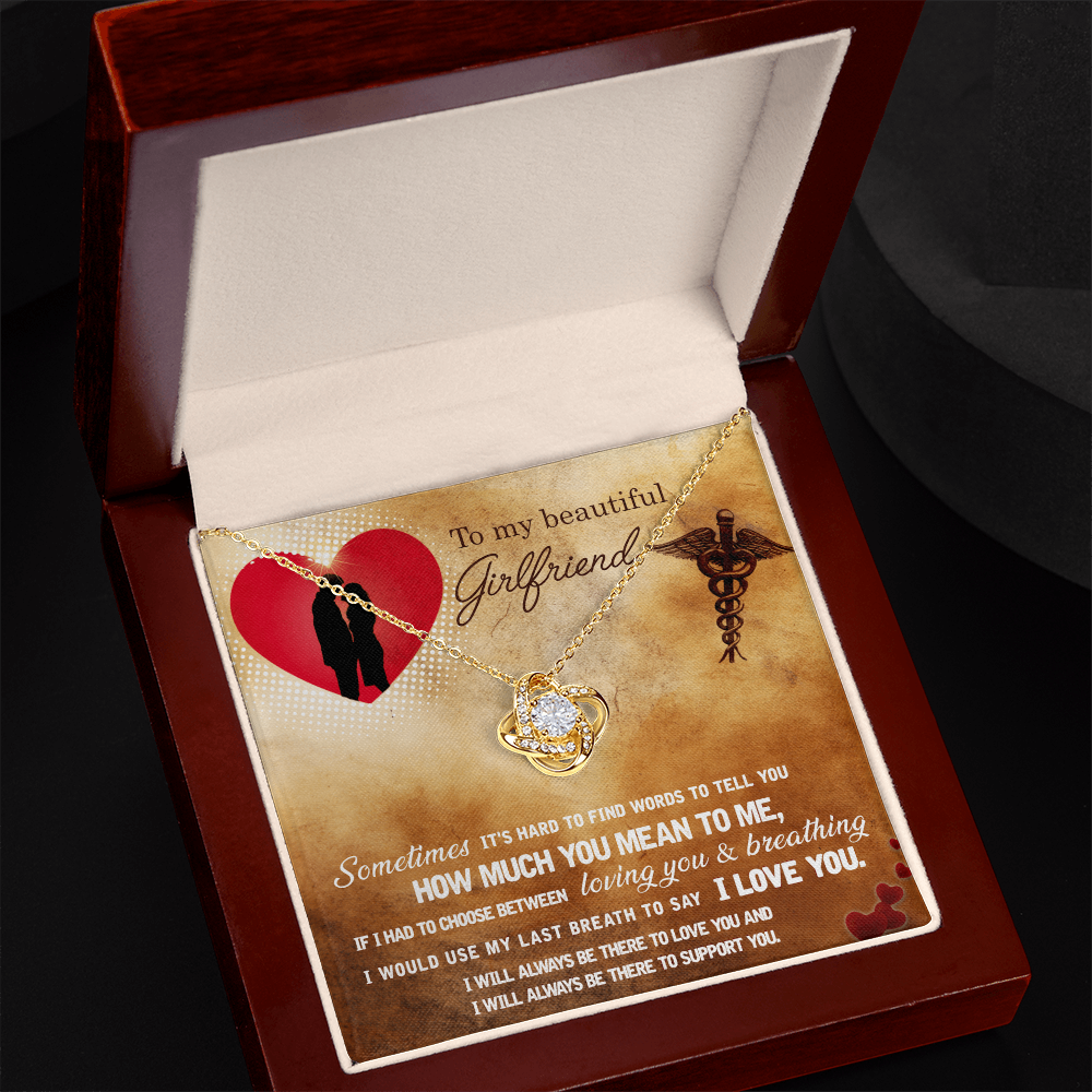 Love Knot Necklace for Girlfriend – 14k White or 18k Gold Over Steel, CZ Pendant, Romantic Gift for Her Birthday or Anniversary