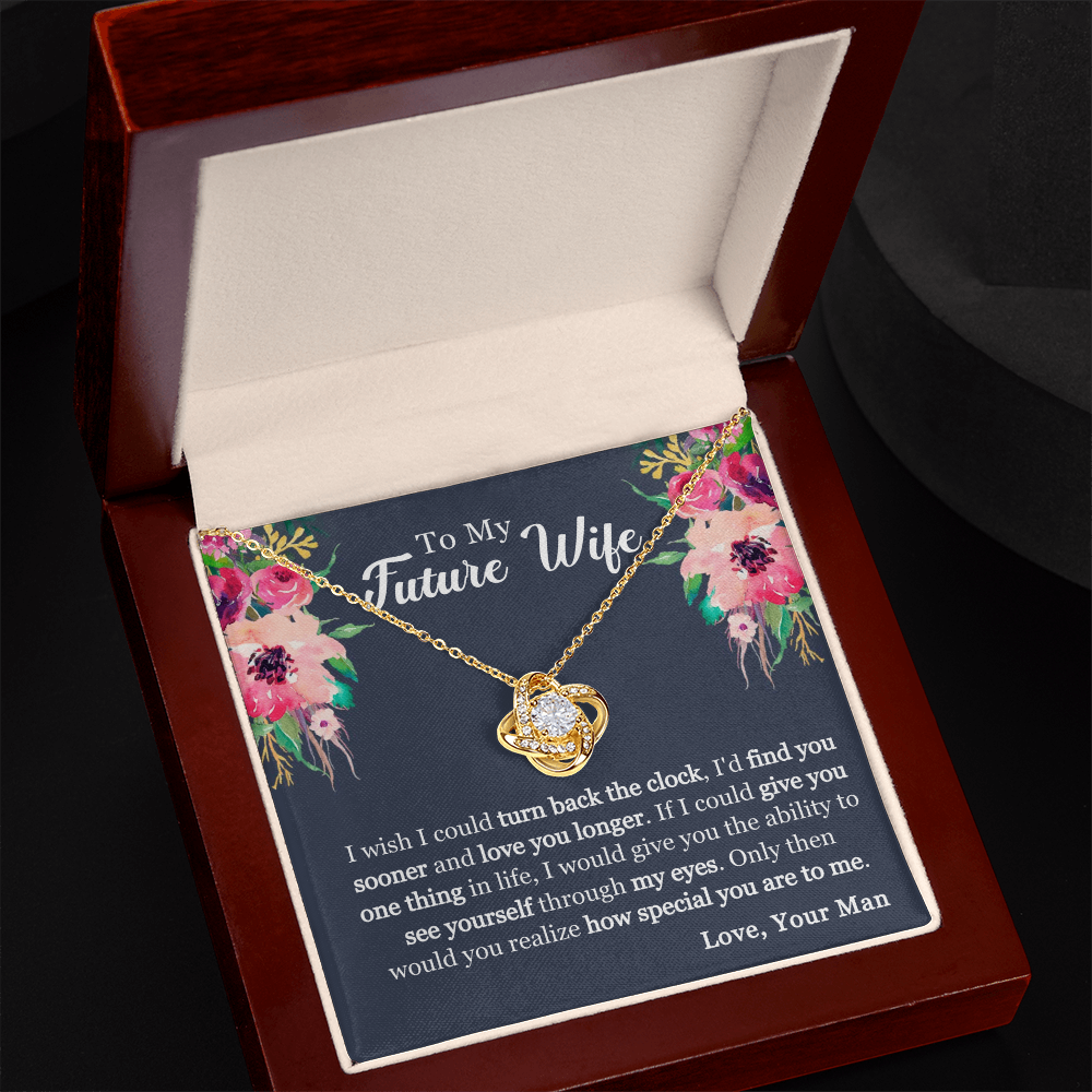 To My Future Wife Love Knot Necklace - 14K White Gold or 18K Yellow Gold with Cubic Zirconia - Thoughtful Gift for Her