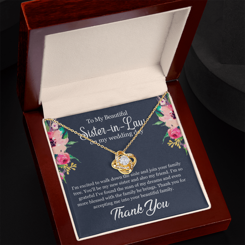 Sister-in-Law Necklace Gift – Love Knot Pendant from Bride on Wedding Day, Elegant Jewelry for Her