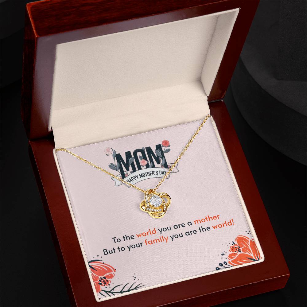 To My Mom Love Knot Necklace – 14k White Gold or 18k Yellow Gold, Cubic Zirconia Pendant, Adjustable Chain, Beautiful Gift for Mother's Day