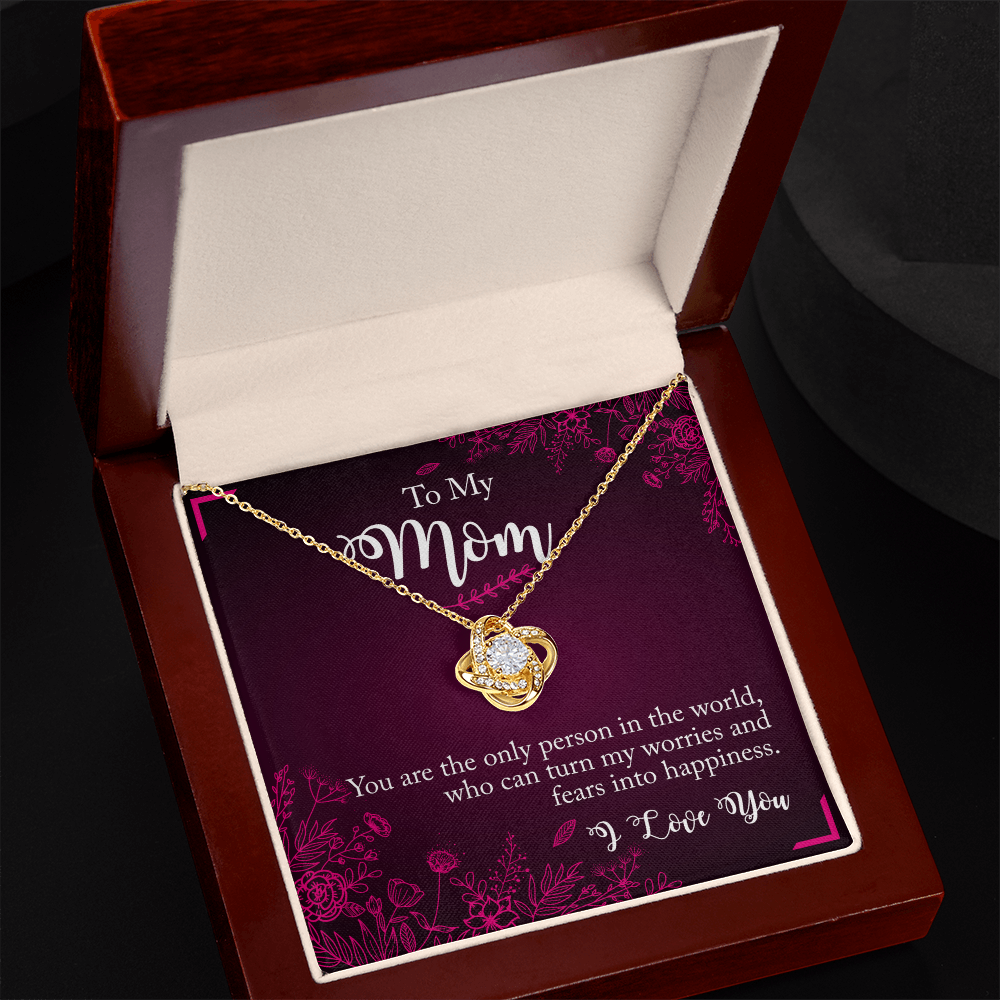 To My Mom Love Knot Necklace – Premium Cubic Zirconia Pendant, 14k White Gold or 18k Yellow Gold, Adjustable Chain, Luxury Gift Box, Perfect for Mother's Day, Birthday, or Anniversary