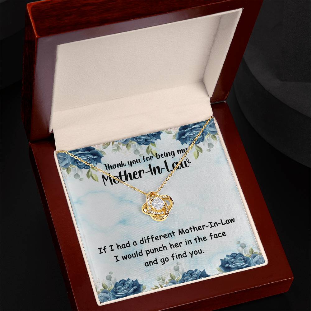 Mother-In-Law Love Knot Necklace Gift, Funny Quote Jewelry for Her from Daughter-in-Law or Son