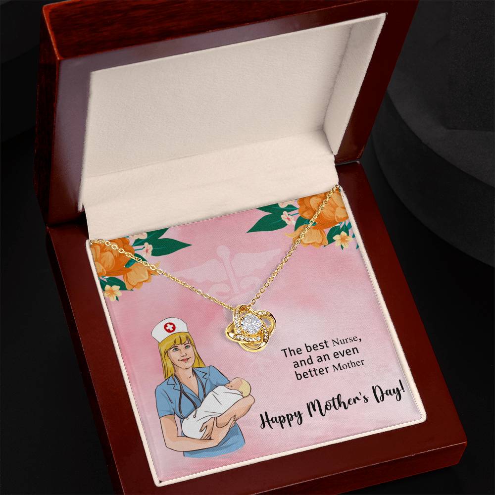 Nurse Mom Gift Love Knot Necklace – Mother’s Day Jewelry from Daughter or Son, Premium CZ Pendant