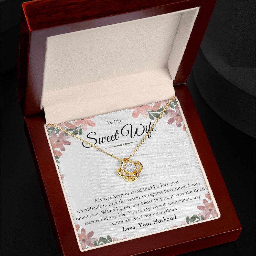 Sweet Wife Anniversary Present For Her, Love Knot Necklace Message Card Jewelry Gift From Husband, Nice Mothers Day Necklace, Gift For Wife Birthday by Best Gifts 305