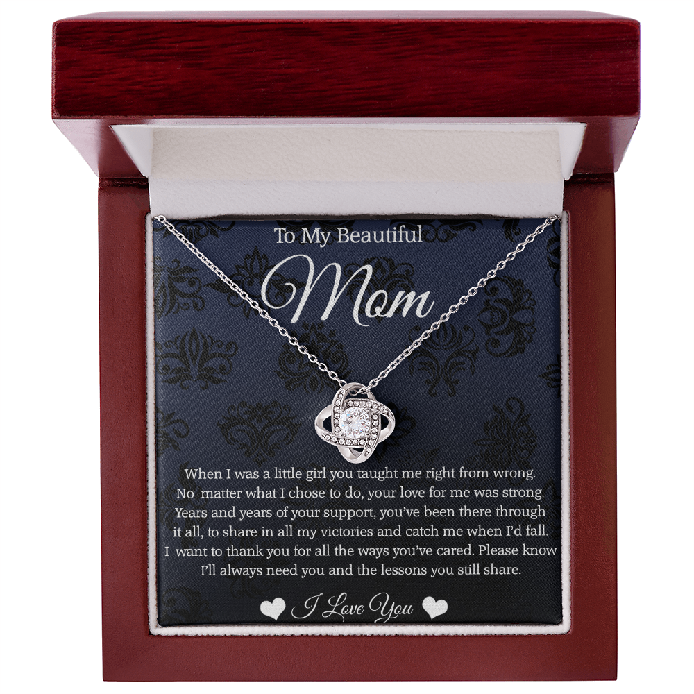To My Beautiful Mom, Love Knot Necklace For Mom, Thank You Gifts From Daughter To Mom, Mom Jewelry, Mother's Day Gift To Mom