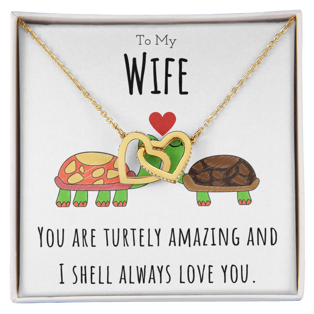 To My Wife Funny Turtle Message Card Jewelry Interlocking Hearts Necklace Gift From Husband, Cute Turtle Animal Pun Birthday Gift For Wife, Anniversary Present For Her by Best Gifts 305