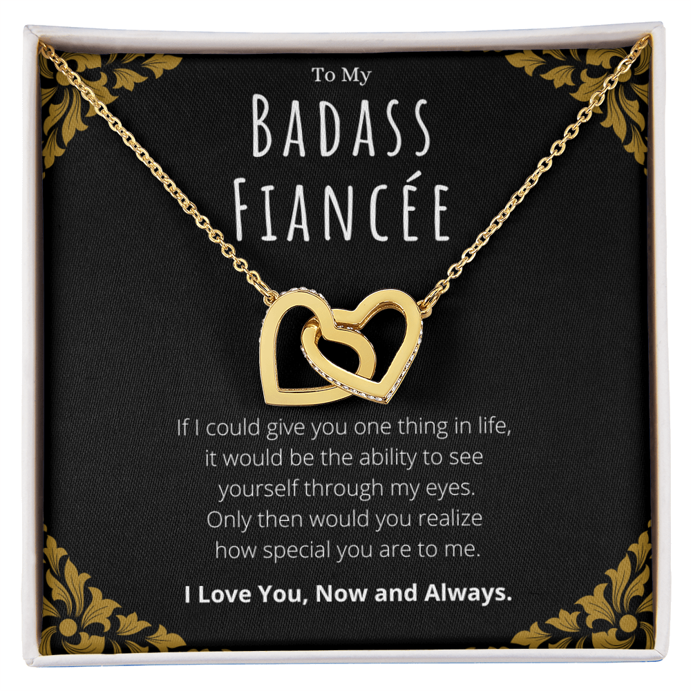 Badass Fiancée Interlocking Hearts Necklace Message Card Gift From Fiancé, Fiancée Valentines Day Anniversary Jewelry Present For Fiancée Birthday by Best Gifts 305