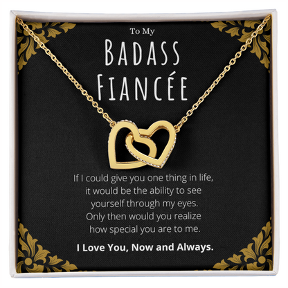 Badass Fiancée Interlocking Hearts Necklace Message Card Gift From Fiancé, Fiancée Valentines Day Anniversary Jewelry Present For Fiancée Birthday by Best Gifts 305
