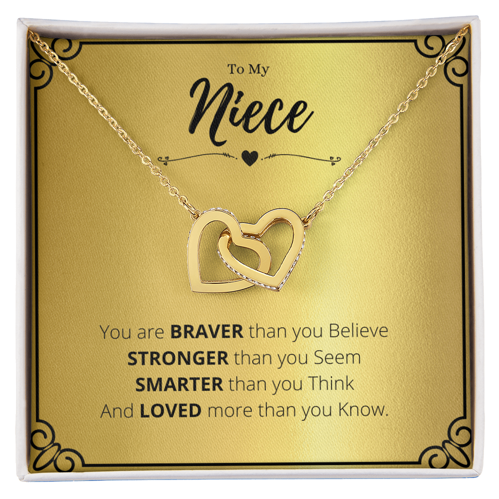 To My Niece Necklace Gift, Interlocking Hearts Jewelry from Aunt or Uncle – Rose Gold & Silver Double Heart Pendant with Inspirational Quote for Birthday, Graduation, Christmas Gift for Her by Best Gifts 305