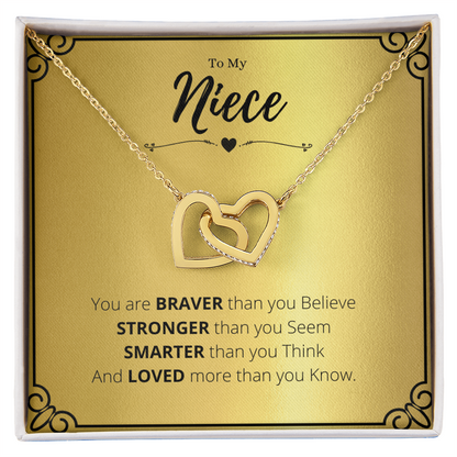 To My Niece Necklace Gift, Interlocking Hearts Jewelry from Aunt or Uncle – Rose Gold & Silver Double Heart Pendant with Inspirational Quote for Birthday, Graduation, Christmas Gift for Her by Best Gifts 305