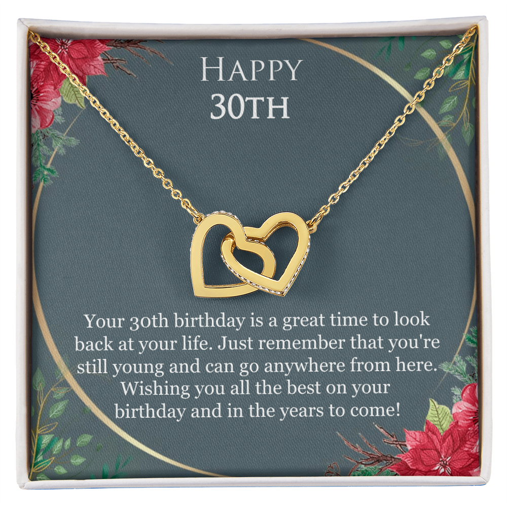 30th Birthday For Her, 30th Birthday Gift Ideas, Happy 30th, Wishing You All The Best - Interlocking Hearts Necklace With Birthday Greeting Card by Best Gifts 305