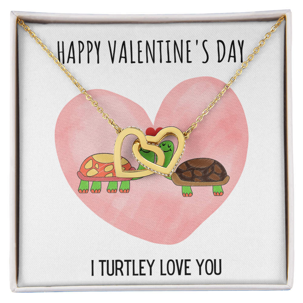 Funny Turtle Valentines Day Interlocking Hearts Necklace Jewelry Gift For Her, Funny Turtle V-Day Present From Him, Turtley Love You Cute Valentine's Day Message Card Jewelry, Turtle Puns by Best Gifts 305