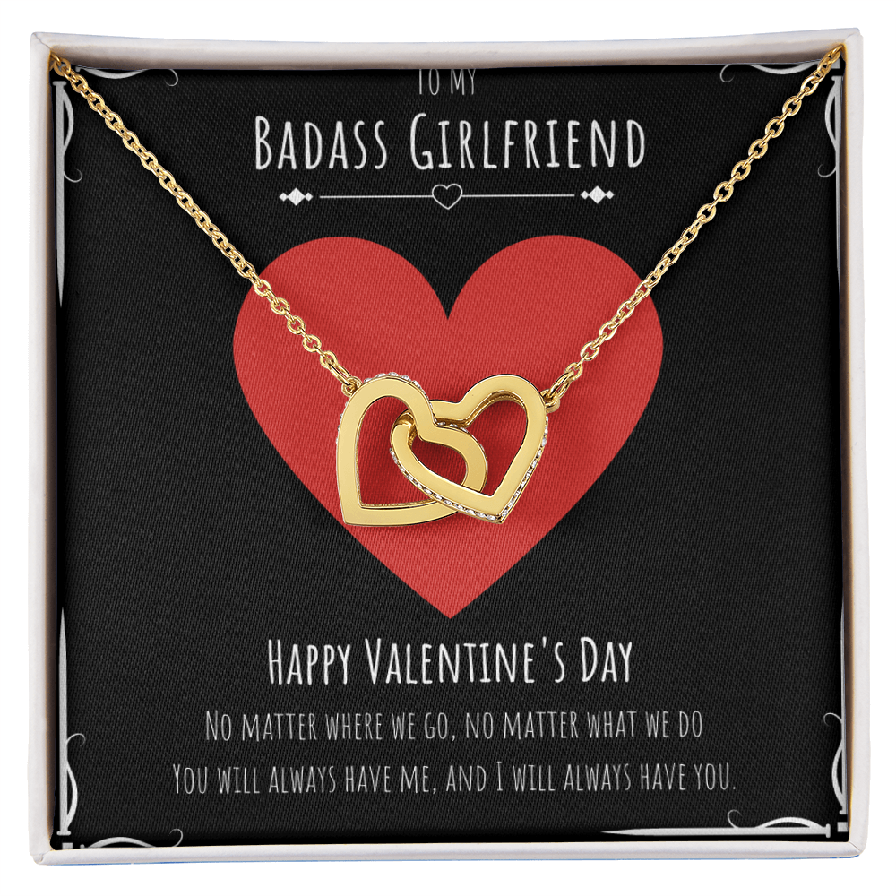 Badass Girlfriend Valentines Day Gift Interlocking Hearts Necklace Message Card Gift From Boyfriend, Girlfriend Birthday Anniversary Jewelry Present by Best Gifts 305