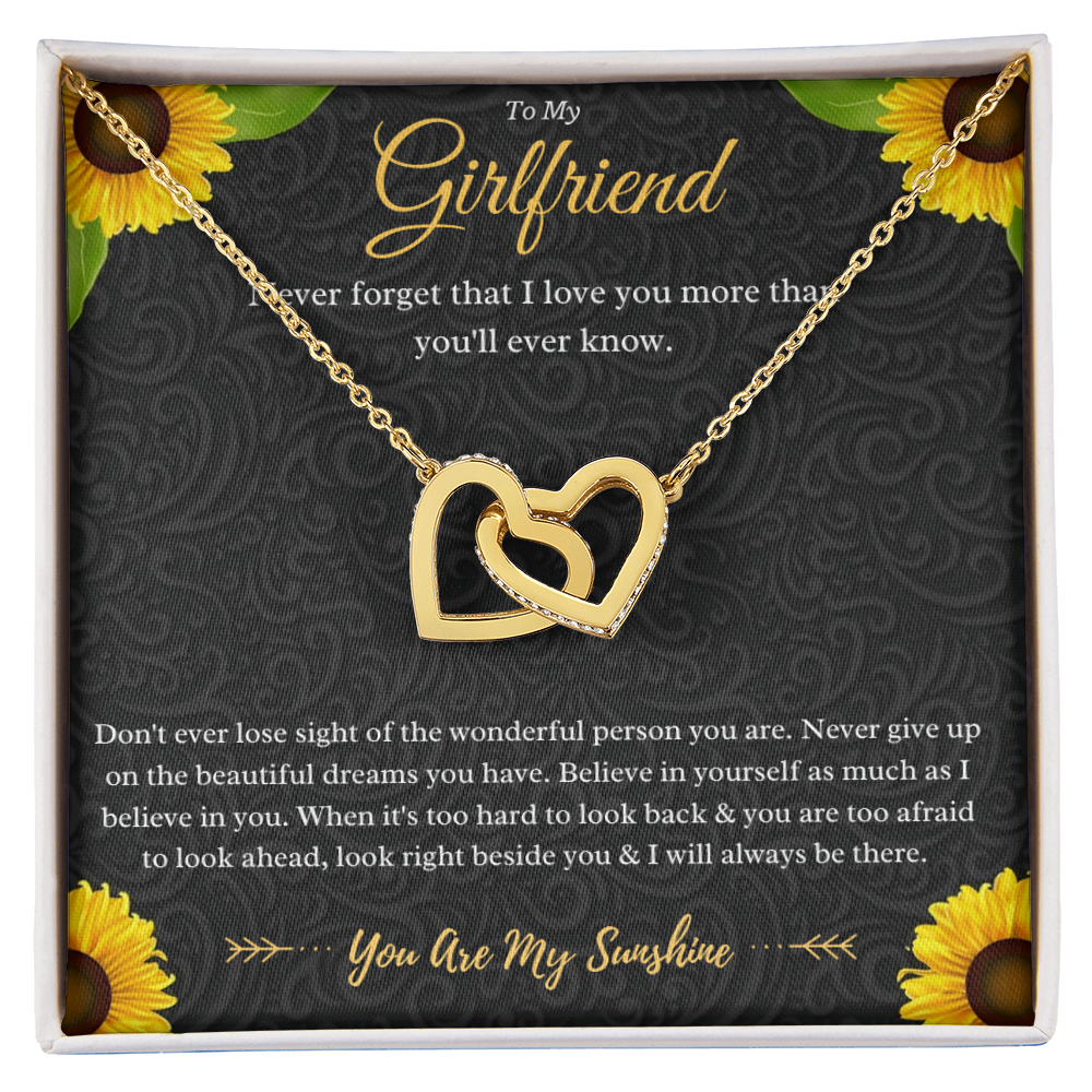 To My Girlfriend Interlocking Hearts Necklace Gift From Boyfriend, Girlfriend Anniversary Present, Girlfriend Valentines Day Message Card Jewelry Gift For Birthday by Best Gifts 305