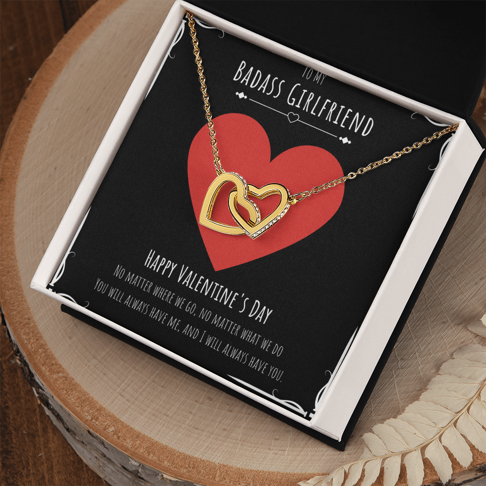 Badass Girlfriend Valentines Day Gift Interlocking Hearts Necklace Message Card Gift From Boyfriend, Girlfriend Birthday Anniversary Jewelry Present by Best Gifts 305