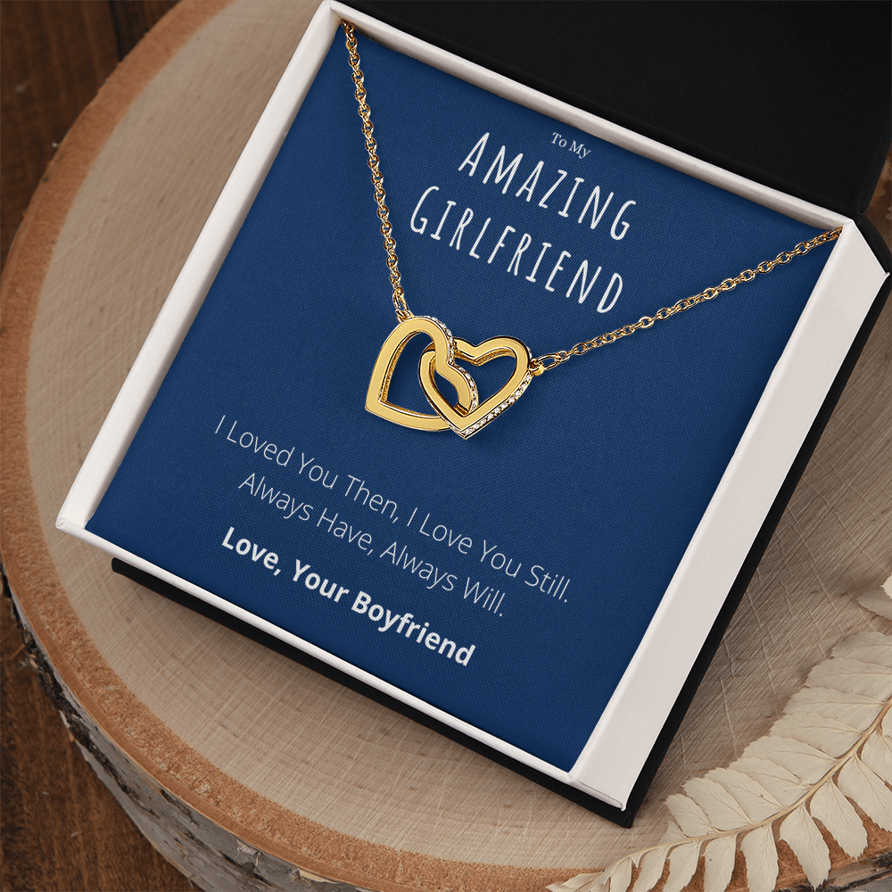 To My Amazing Girlfriend Interlocking Hearts Necklace Anniversary Message Card Jewelry Gift From Boyfriend, Heartwarming Girlfriend Valentines Day Present by Best Gifts 305
