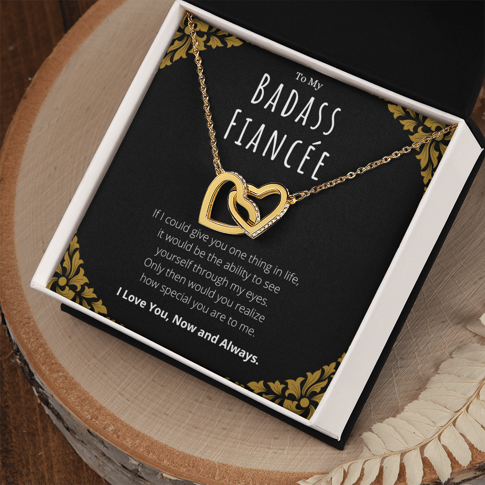 Badass Fiancée Interlocking Hearts Necklace Message Card Gift From Fiancé, Fiancée Valentines Day Anniversary Jewelry Present For Fiancée Birthday by Best Gifts 305