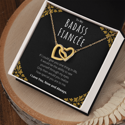 Badass Fiancée Interlocking Hearts Necklace Message Card Gift From Fiancé, Fiancée Valentines Day Anniversary Jewelry Present For Fiancée Birthday by Best Gifts 305