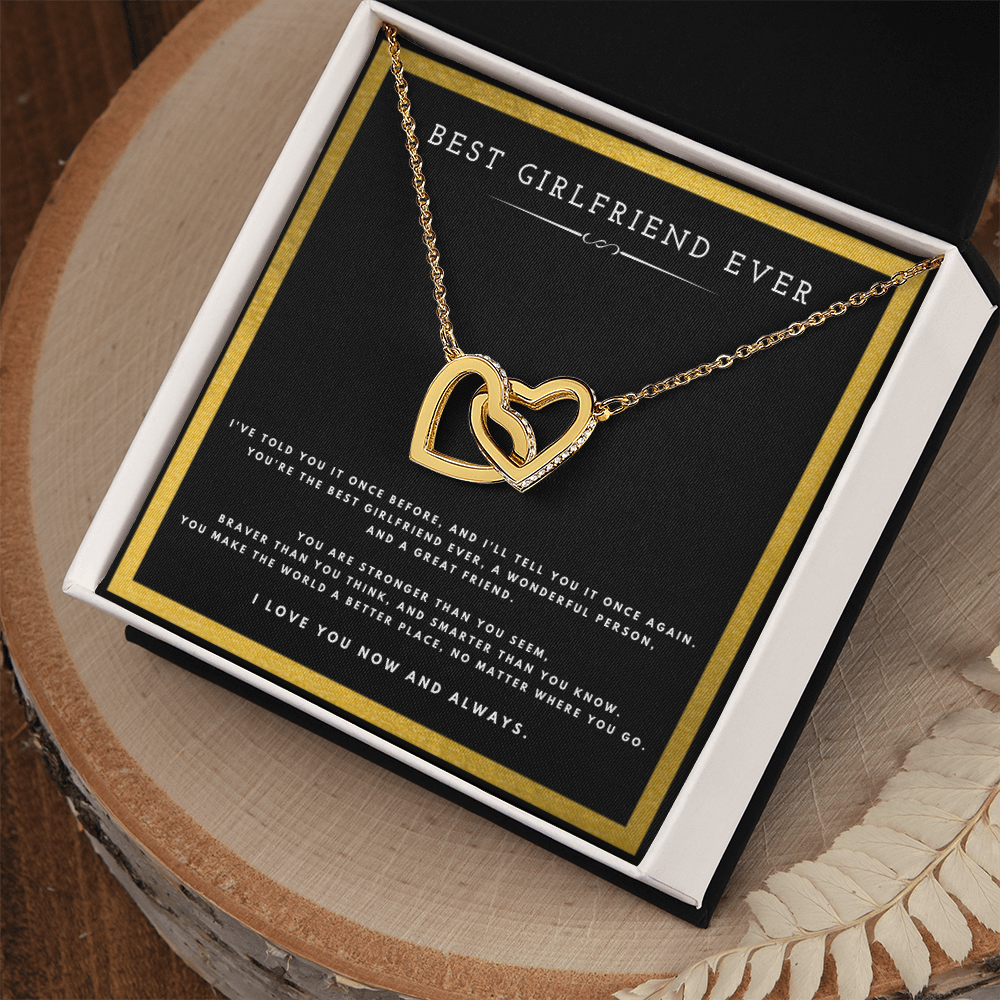 Best Girlfriend Ever Anniversary Message Card Jewelry Interlocking Hearts Necklace Gift From Boyfriend for Valentines Day Birthday Present, Christmas Gifts For Girlfriend by Best Gifts 305