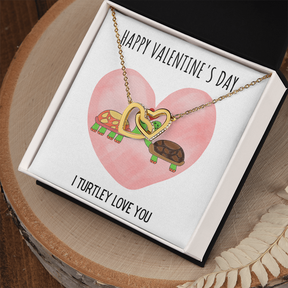 Funny Turtle Valentines Day Interlocking Hearts Necklace Jewelry Gift For Her, Funny Turtle V-Day Present From Him, Turtley Love You Cute Valentine's Day Message Card Jewelry, Turtle Puns by Best Gifts 305