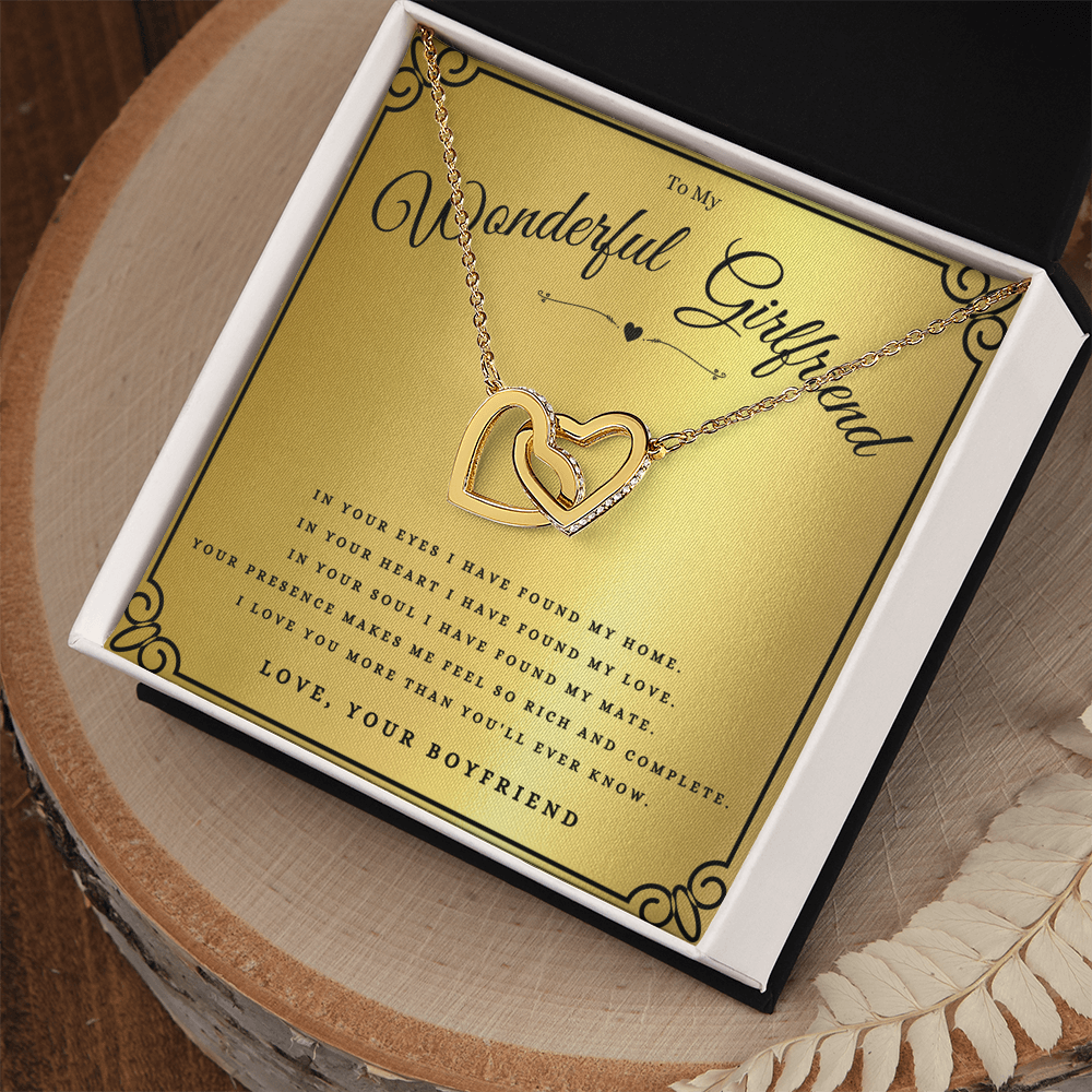 To My Wonderful Girlfriend Interlocking Hearts Necklace Gift For Girlfriend Anniversary, Girlfriend Valentines Day Message Card Christmas Present From Boyfriend, Girlfriend Birthday Jewelry Gift by Best Gifts 305