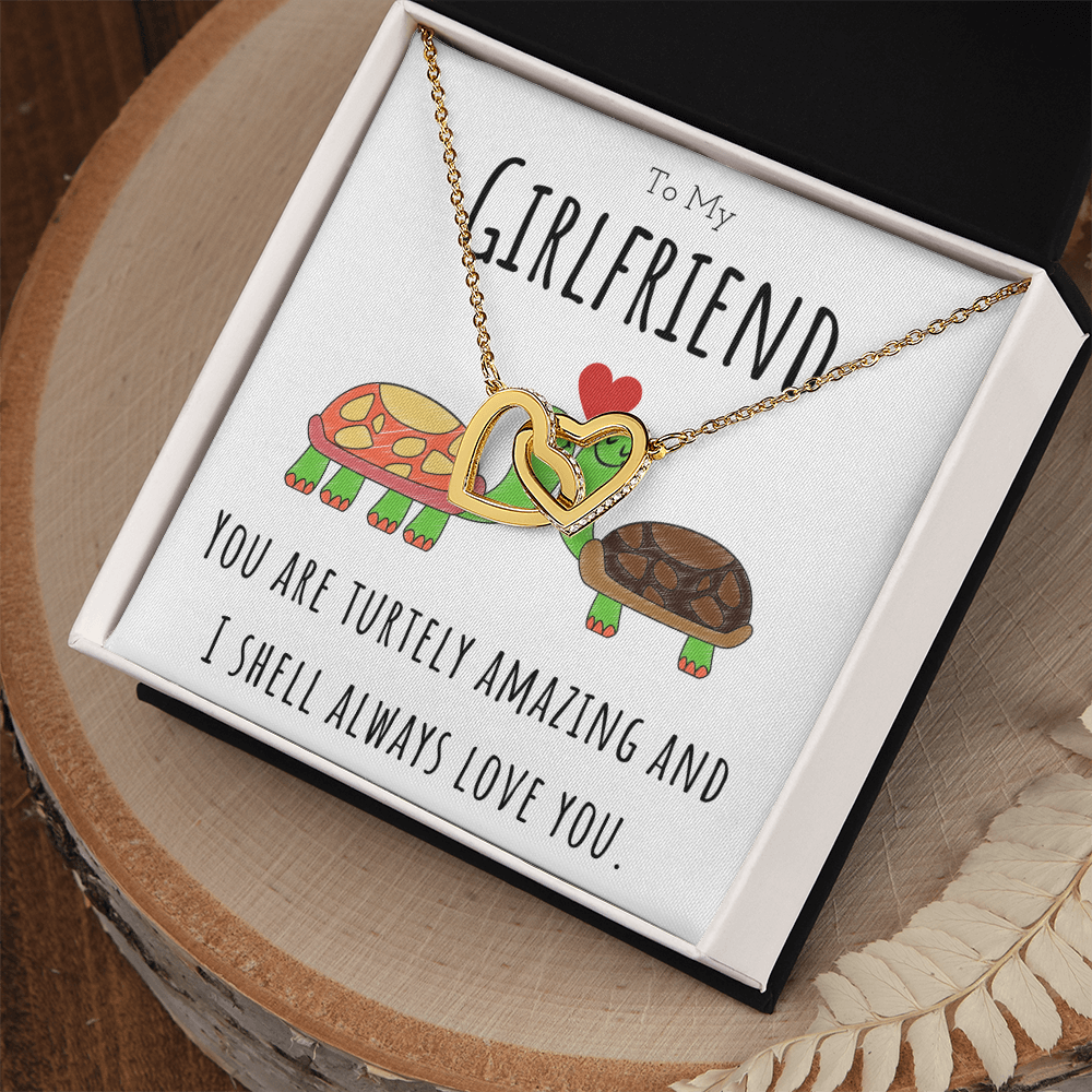 To My Girlfriend Funny Turtle Message Card Jewelry Interlocking Hearts Necklace Gift From Boyfriend, Cute Turtle Animal Pun Birthday Gift For Girlfriend, Anniversary Present For Her by Best Gifts 305