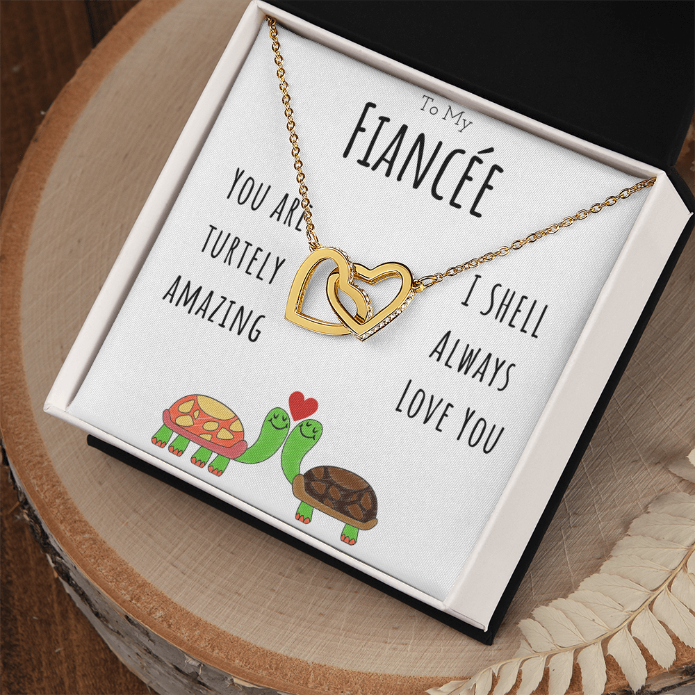 To My Fiancée Funny Turtle Message Card Jewelry Interlocking Hearts Necklace Gift From Fiancé, Cute Turtle Animal Pun Birthday Gift For Fiancée, Anniversary Present For Her by Best Gifts 305