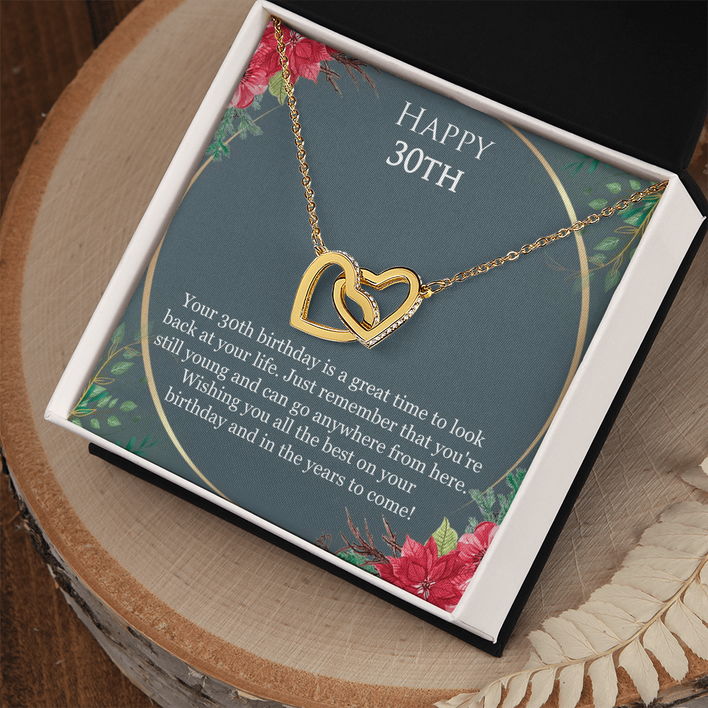 30th Birthday For Her, 30th Birthday Gift Ideas, Happy 30th, Wishing You All The Best - Interlocking Hearts Necklace With Birthday Greeting Card by Best Gifts 305