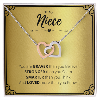 To My Niece Necklace Gift, Interlocking Hearts Jewelry from Aunt or Uncle – Rose Gold & Silver Double Heart Pendant with Inspirational Quote for Birthday, Graduation, Christmas Gift for Her by Best Gifts 305