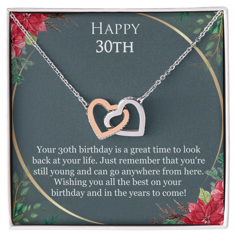 30th Birthday For Her, 30th Birthday Gift Ideas, Happy 30th, Wishing You All The Best - Interlocking Hearts Necklace With Birthday Greeting Card by Best Gifts 305