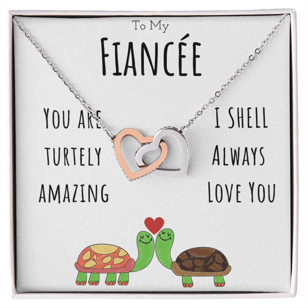 To My Fiancée Funny Turtle Message Card Jewelry Interlocking Hearts Necklace Gift From Fiancé, Cute Turtle Animal Pun Birthday Gift For Fiancée, Anniversary Present For Her by Best Gifts 305