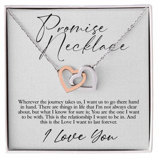 Promise Necklace, Gift For Wife, Anniversary Gift For Her, Love I Want To Last Forever - Interlocking Hearts Necklace With Sweet Message Card