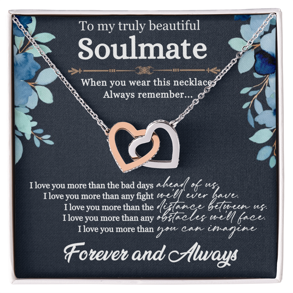 Jewelry For Soulmate, Anniversary Gift For Her, Gift For Her, I Love You More Than You Can Imagine - Interlocking Hearts Necklace With Message Card