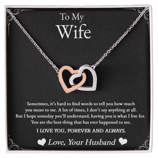 Husband to Wife Gift, Interlocking Hearts Necklace To My Wife, Wedding Anniversary Gift For Wife, Message Card Jewelry For Wife