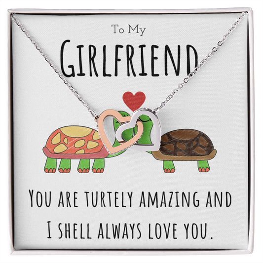 To My Girlfriend Funny Turtle Message Card Jewelry Interlocking Hearts Necklace Gift From Boyfriend, Cute Turtle Animal Pun Birthday Gift For Girlfriend, Anniversary Present For Her by Best Gifts 305